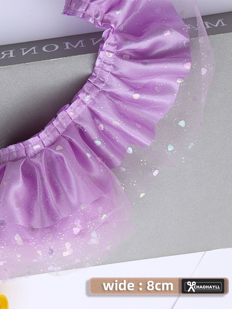 Description Picture 5 of item1Yard 8CM Wide Mesh Tulle Pleated Sequin Lace for Fringe Trim Party Wedding Dress Ruffle Cuffs crafts Sewing Accessories African