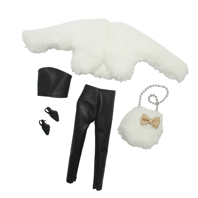 White Faux Fur Coat Jacket Clothes Set For Barbie Doll Outfits Top