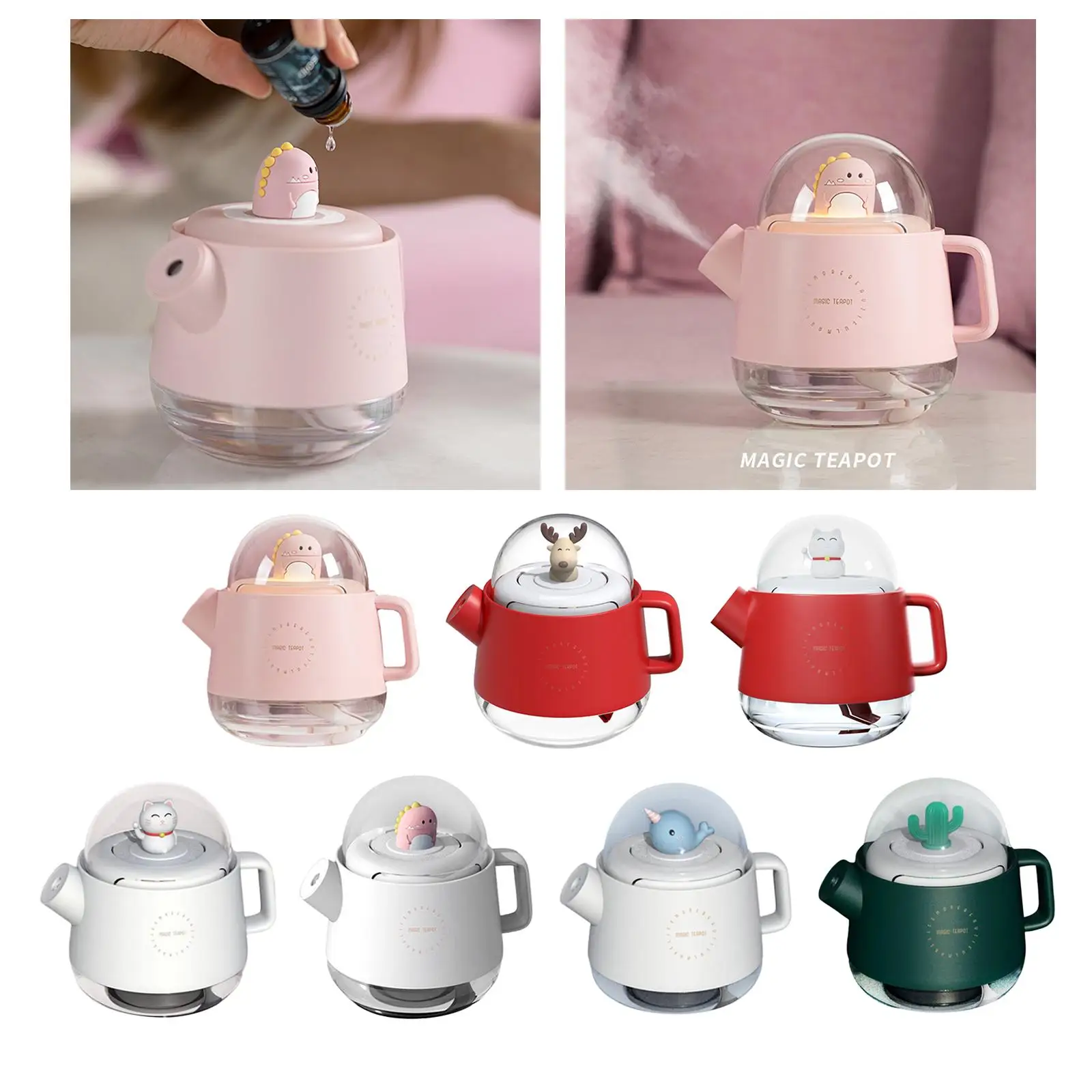 Plastic Teapot Air Humidifier Essential  with Colorful Night 60ml Water Tank