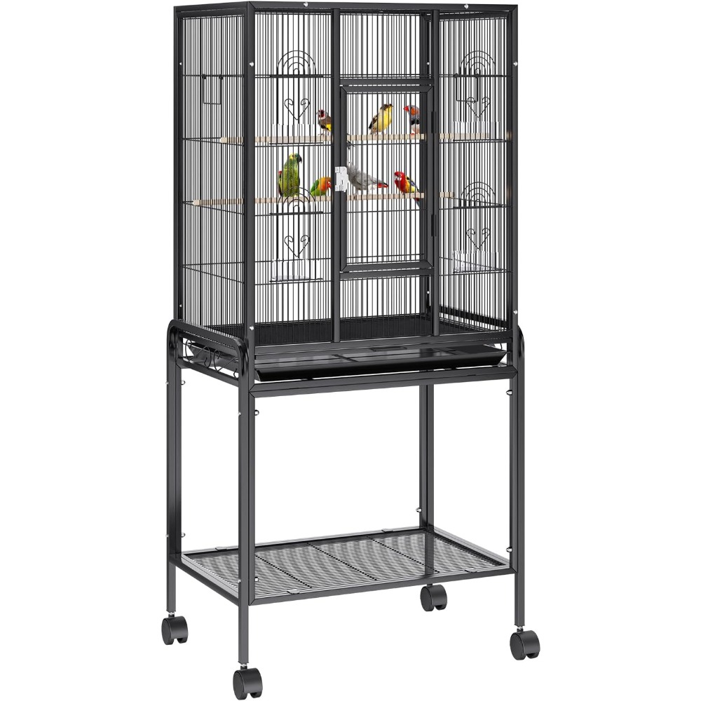 Nombre 1, 54 Inch Standing Large Bird Cage, Wrought Iron Flight Bird Cage with Rolling Stand and Slide Out Tray, Parakeet Cage Bir