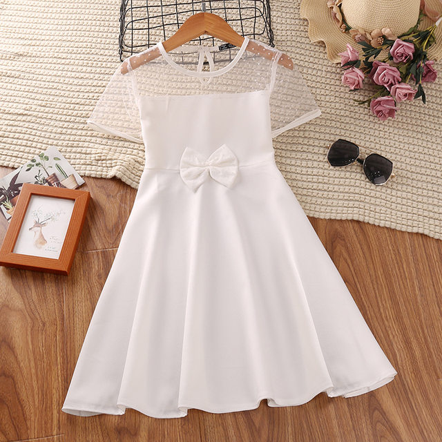 Kids Summer Mesh Dresses for Girls Korean Children's Star Princess Dress  Short Sleeve Birthday Party Gown Costume 6 8 10 12 Year