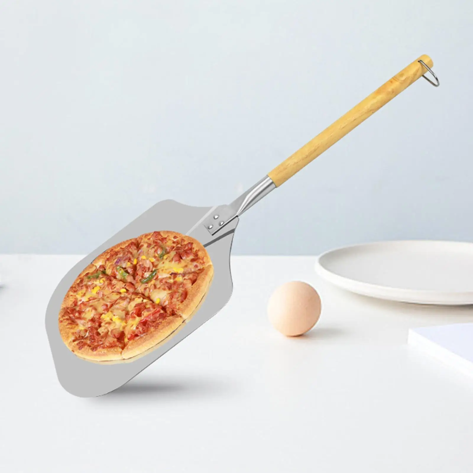 Practical Stainless Steel Pizza Peel Wooden Handle Pizza Shovel Easy Storage