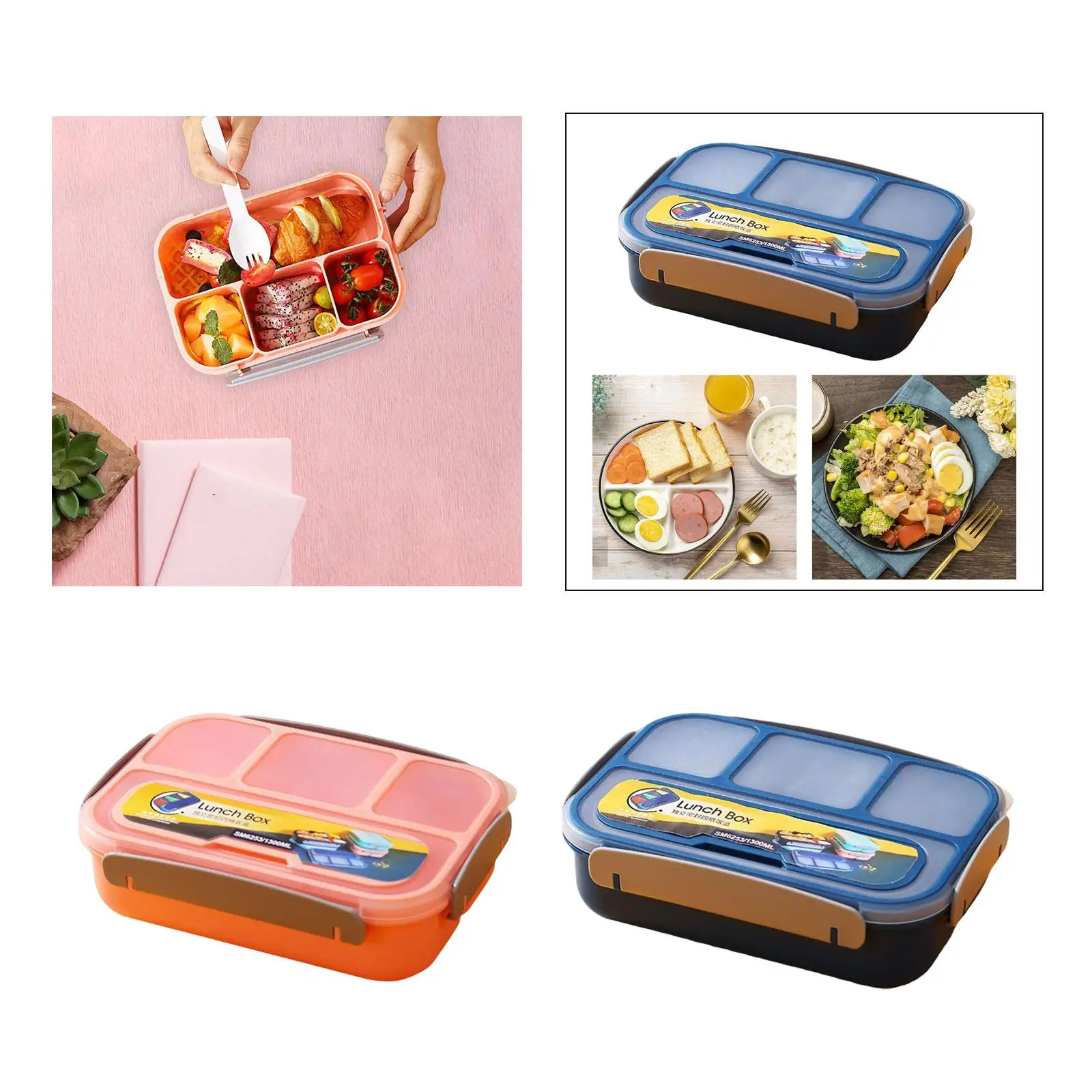 Portable Lunch Box Lunch Container Fruits Container 4 Compartments for Camping