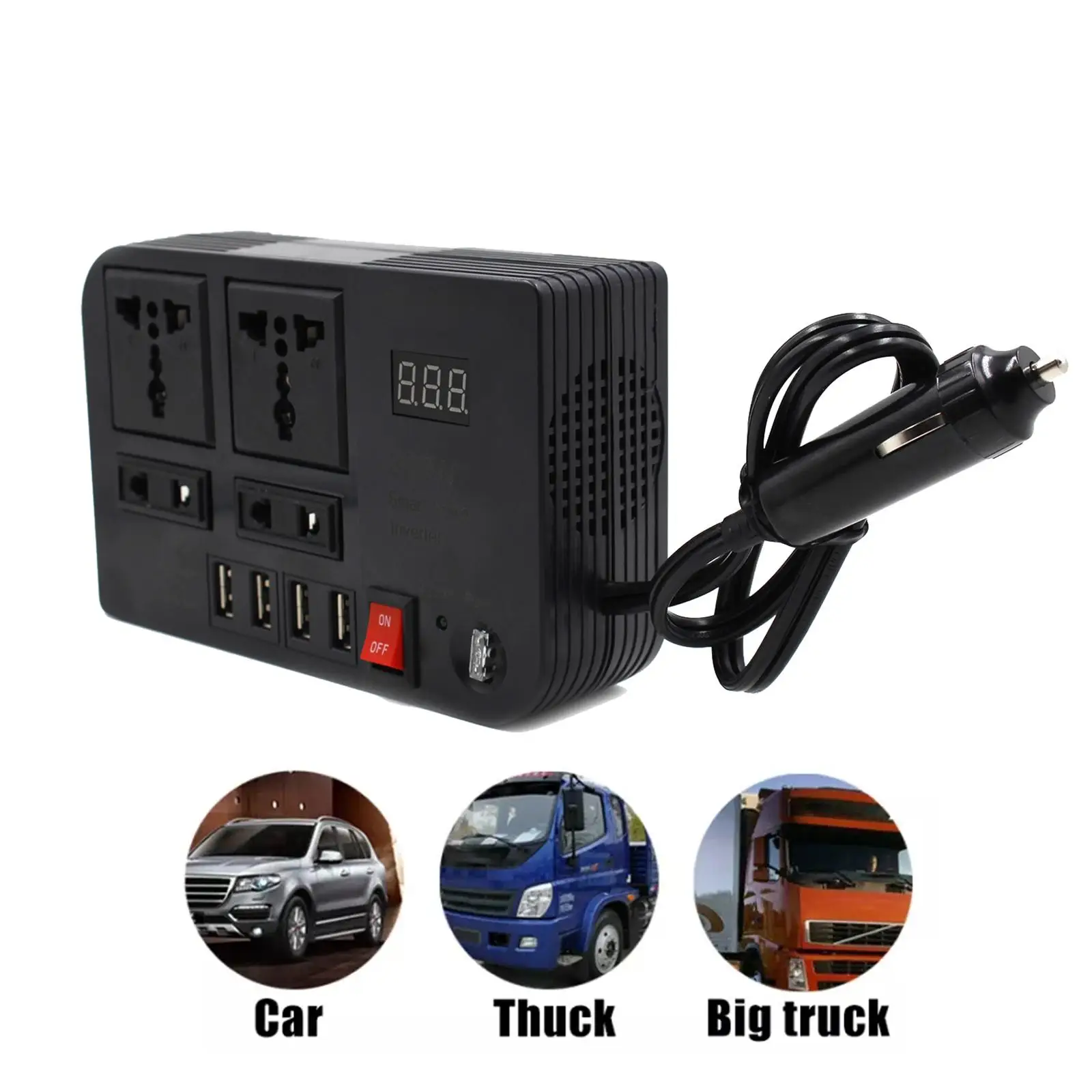 300W Car Inverter Inversor DC 12V to AC 220V Car Cigarette Lighter Power Adapter Converter Splitter 4USB Charger Fast Charging