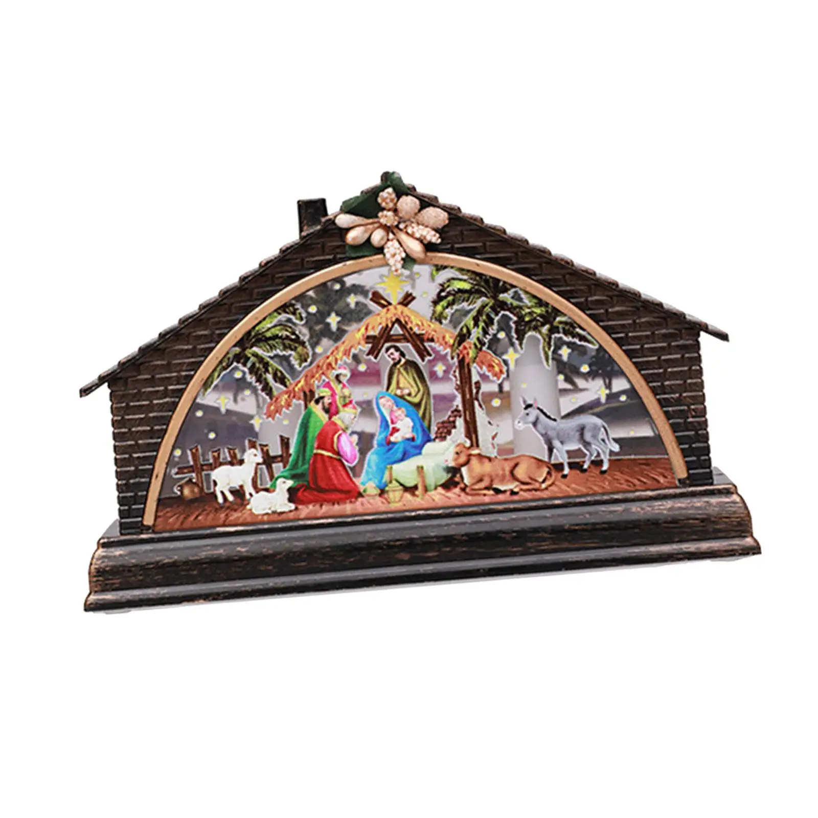 Christmas Lantern Night Light House Battery Powered Holy Family Nativity Scene Lamp for Party Home Office Decoration Ornament