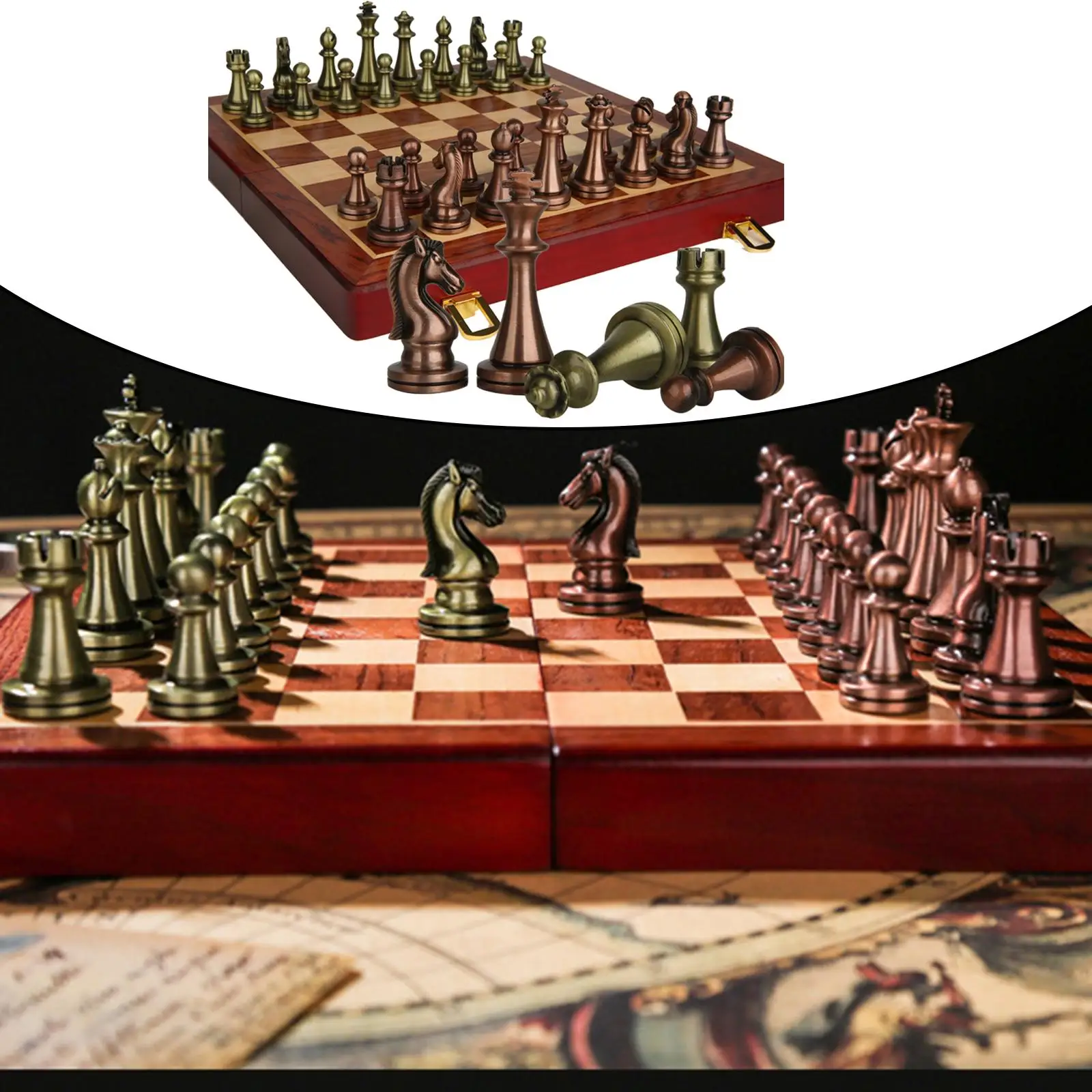 Medieval International Chess Set Premium Texture Magnetic Chess Board High-end Luxury Folding Wooden Chessboard Classic Handmade