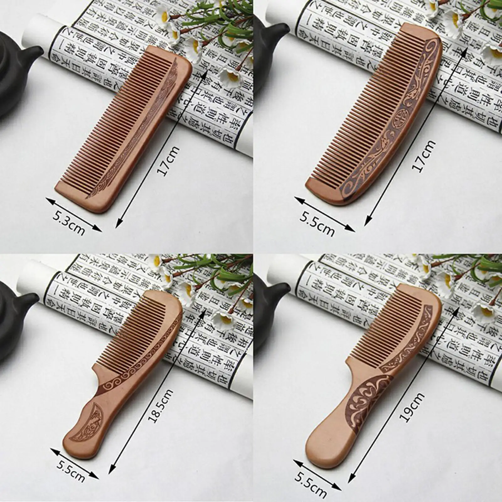 2x  Wooden Handmade Engraved Anti Massage Combs for Women Girls