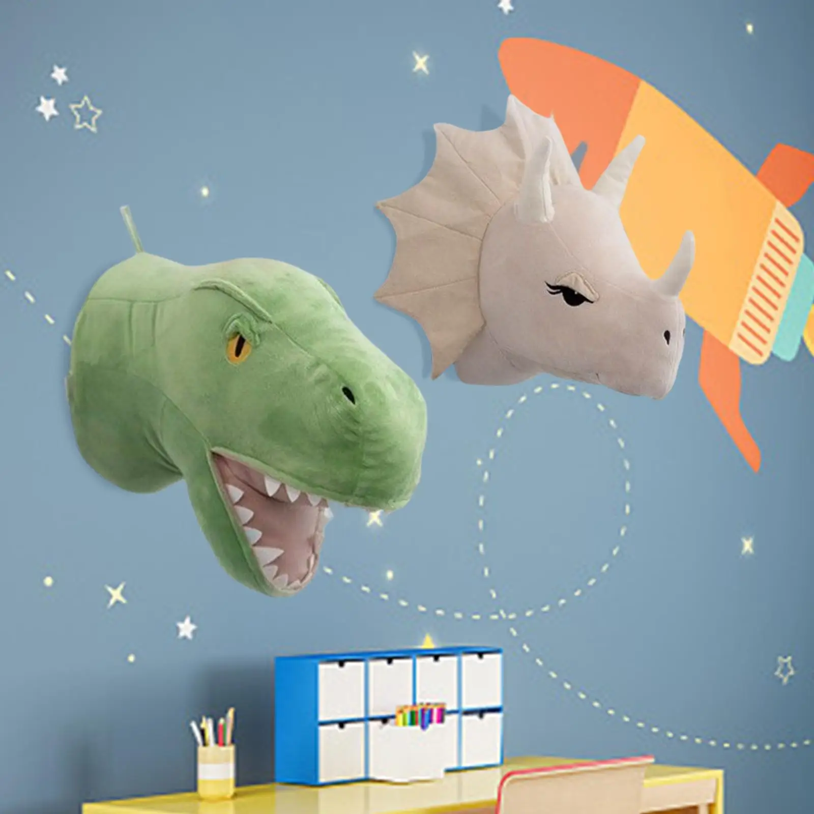 3D Cute Dinosaur Head Wall Hanging Decor Stuffed Plush Toy Pendent Animals Head