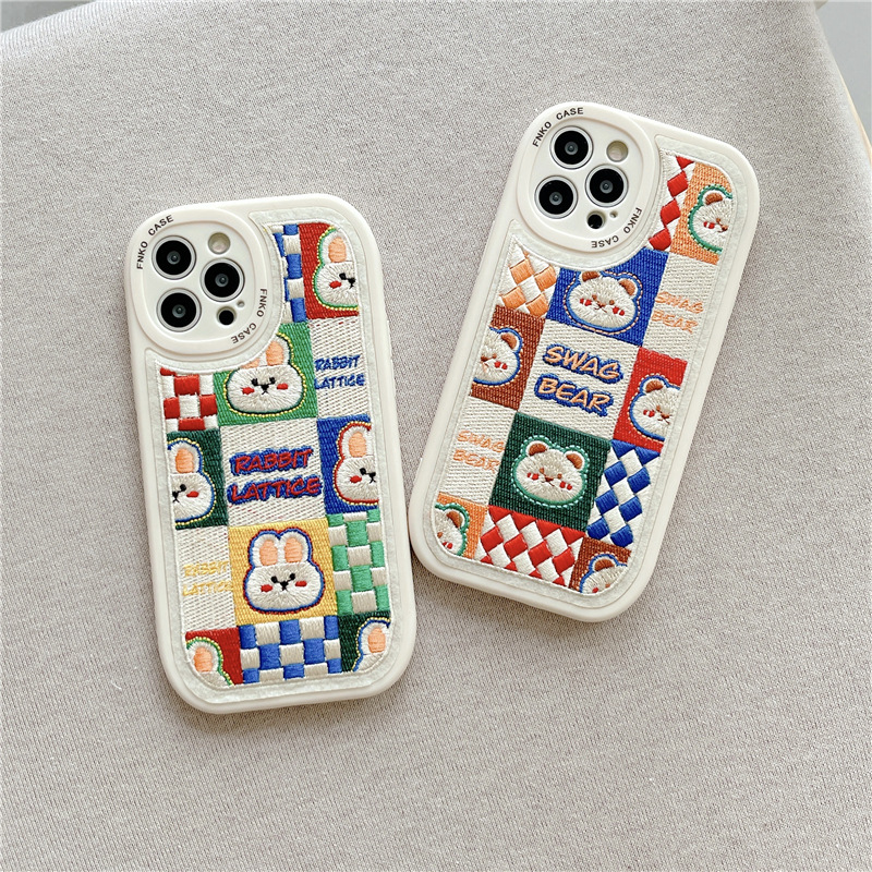 best case for iphone 13 pro max Embroidered Bear and Rabbit iPhone Case For iPhone 13 12 11 Pro Max Mini X XS XR 7 8 Plus SE Korean Version Cute Phone Soft Case case iphone 13 pro max