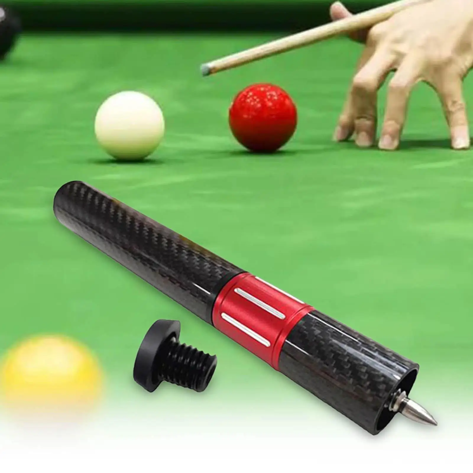 Snooker Cue Stick with Bumper Portable Carbon Fiber Cue End Extender Billiards Pool Cue Extension for Trainer Enthusiast Lovers