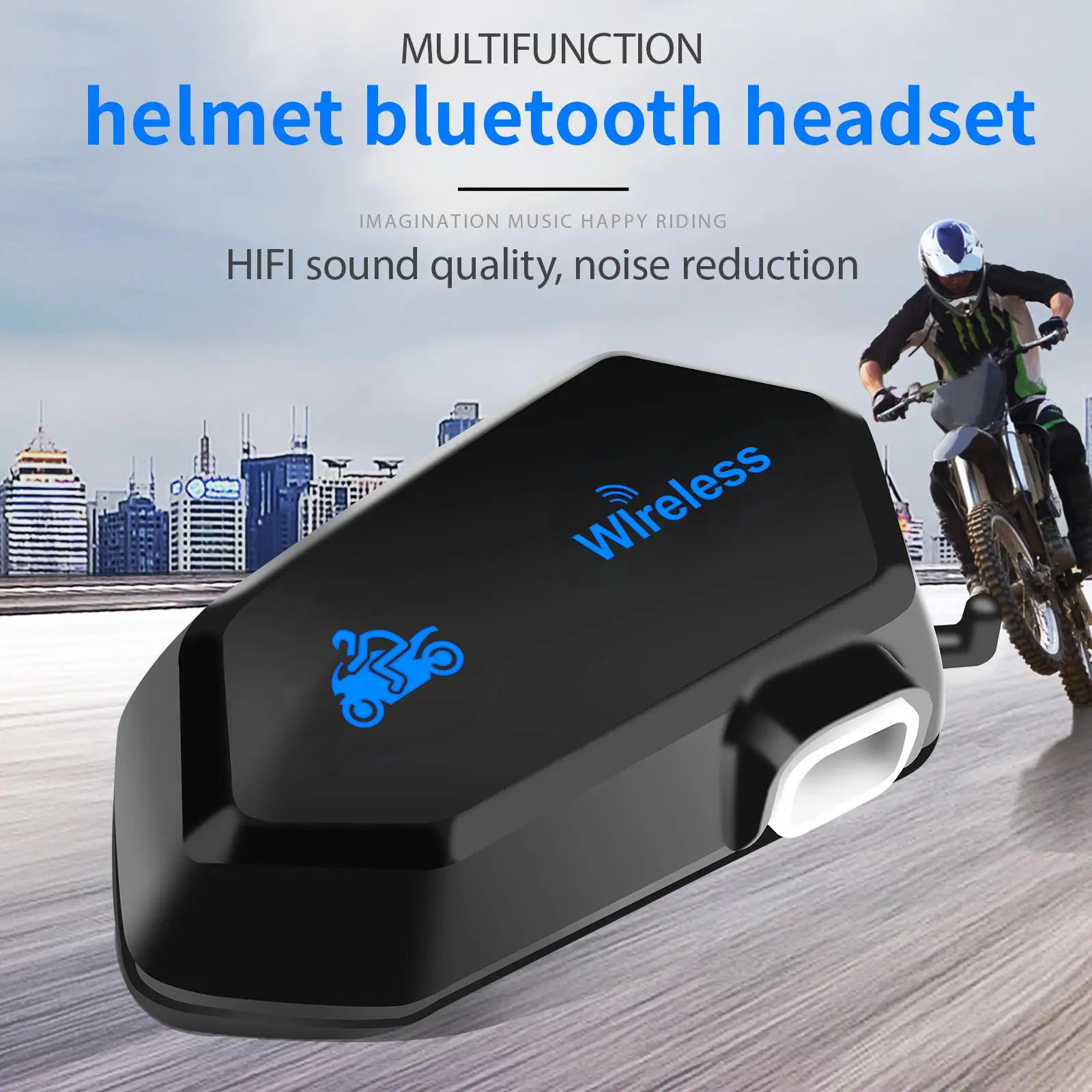 Handsfree Motorcycle Bluetooth Headset Waterproof HD Stereo Noise-Canceling Slim Intercom Headphone for Helmets Skating Driving