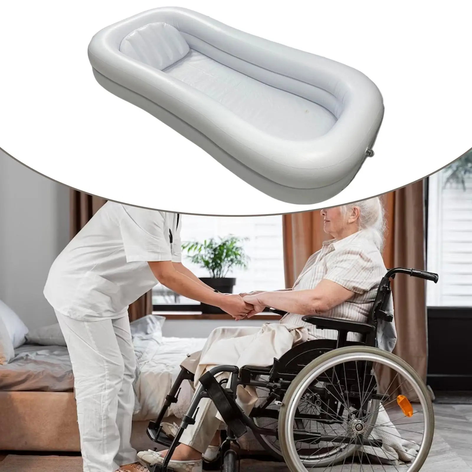 Inflatable Bathtub Adjustable Foldable Thicken Bath in Bed Assist Aid Bath Basin for Elderly Seniors Handicapped Disabled Adults