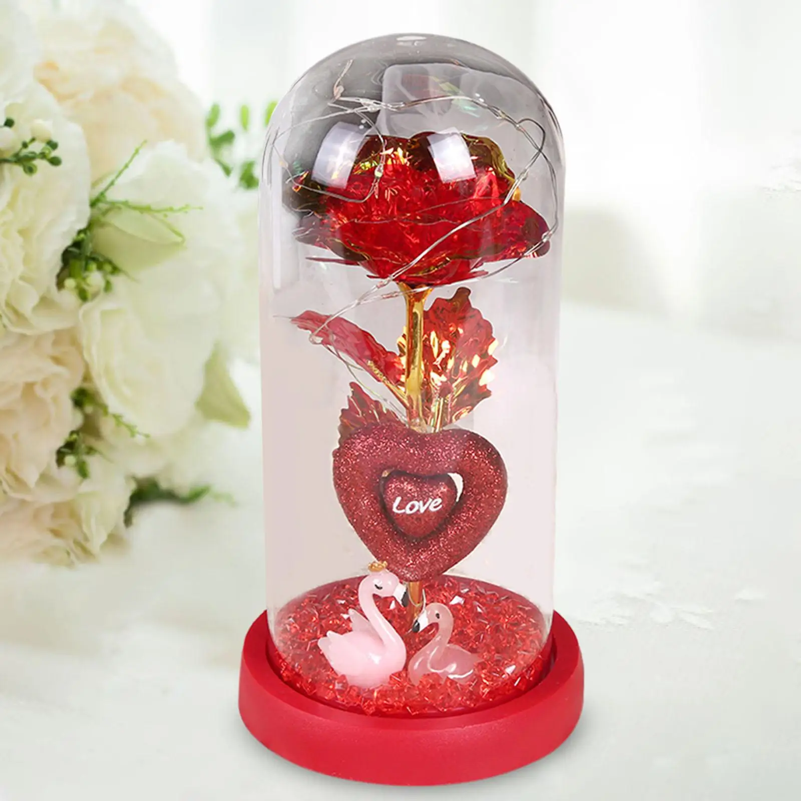 Glass Rose Flower Gift Valentines Day Decor Valentines Day Gifts for Men Eternal Birthday Gift Crafts Rose Flower in Dome Glass