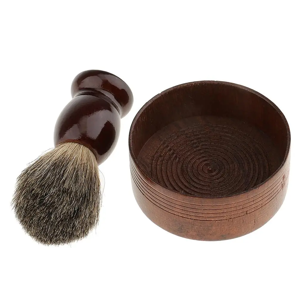 Wooden Men`s Shaving Brush with Shave Mug Bowl Barber Beard  cup -