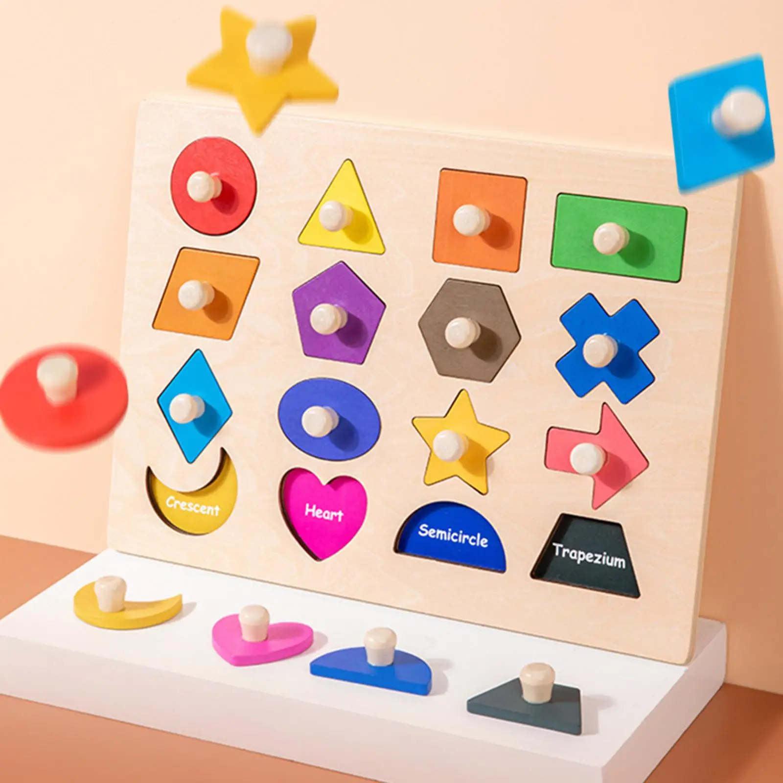 Wooden Sorting Stacking Blocks Shape Color Recognition Geometric Stacker Game Learning Shape Matching puzzles for Preschool