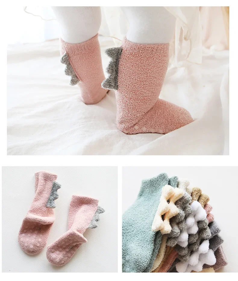 S99550b9c96704b14b493296f218b3910O 2Pairs Lovely Cute Cartoon Dinosaur Kids Baby Socks Girl Boy Non-slip Floor Socks Animal Infant Soft Cotton Thick Warm Leg Socks