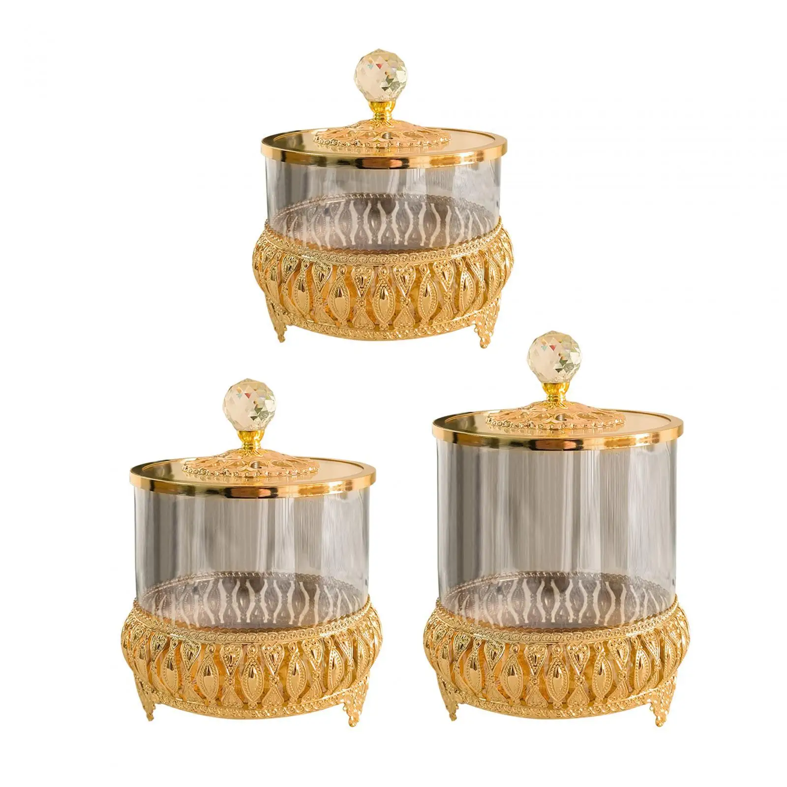Glass Storage Jars Luxurious Transparent Sugar Bowl with Lid Food Canisters for Dining Table Wedding Bedroom Vanity