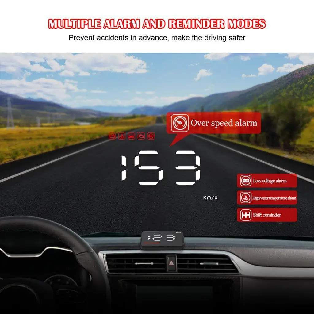 Vehicle Head Up Display Speedometer Overspeed Warning System Voltage Alarm