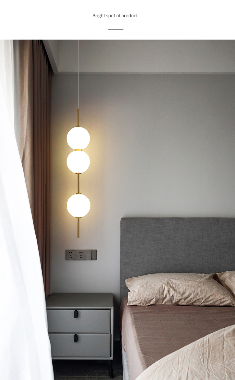 Nordic Bedroom Bedside Hanging Chandelier Modern Minimalist Glass Ball Led Pendent Lamp Creative Restaurant Bar Decoration Light