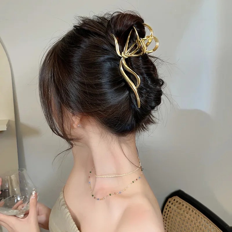 Große Bowknot Damen Haar klauen clip für dicke dünne Haarschmuck trend ige elegante Gold Silber Metall Streamer Krabben klemme Schmuck – Detail 3