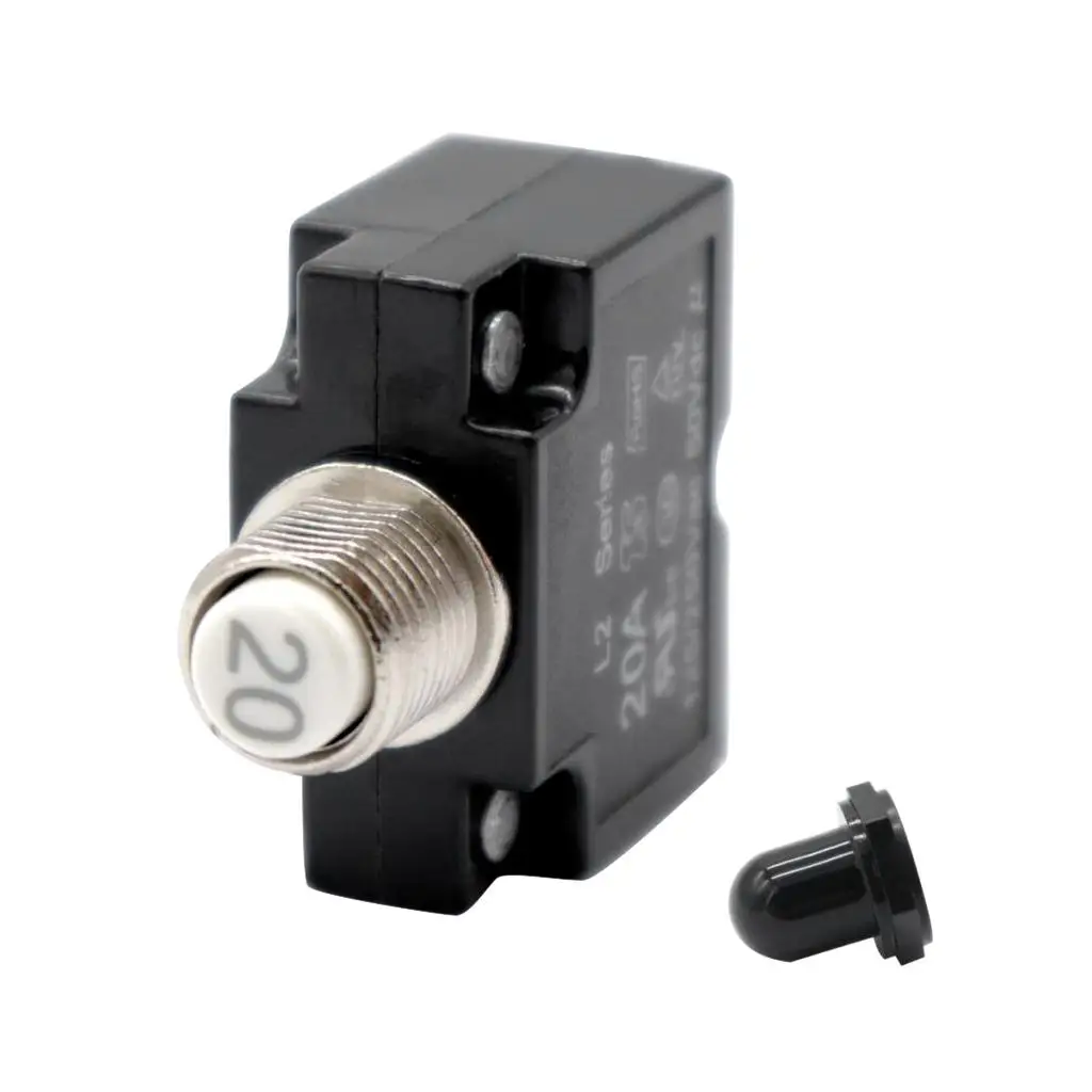 20 Amp DC Thermal Circuit Breaker with  Terminal & Black Waterproof Button Cover