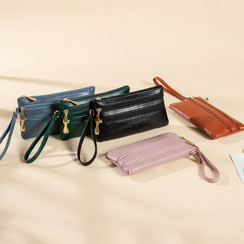 Mode drei Reiß verschluss Damen Leder Geldbörsen große Kapazität einfarbige weibliche Geldbörse Clutch Handtasche weiches Leder Damen Geldbörse – Detail 1