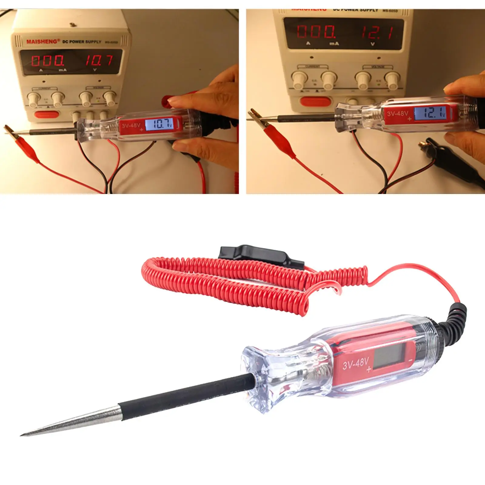 Heavy Duty Automotive Circuit Tester, Professional Circuit Tester Light, Extended Test Leads, Long Probe for Car Voltage