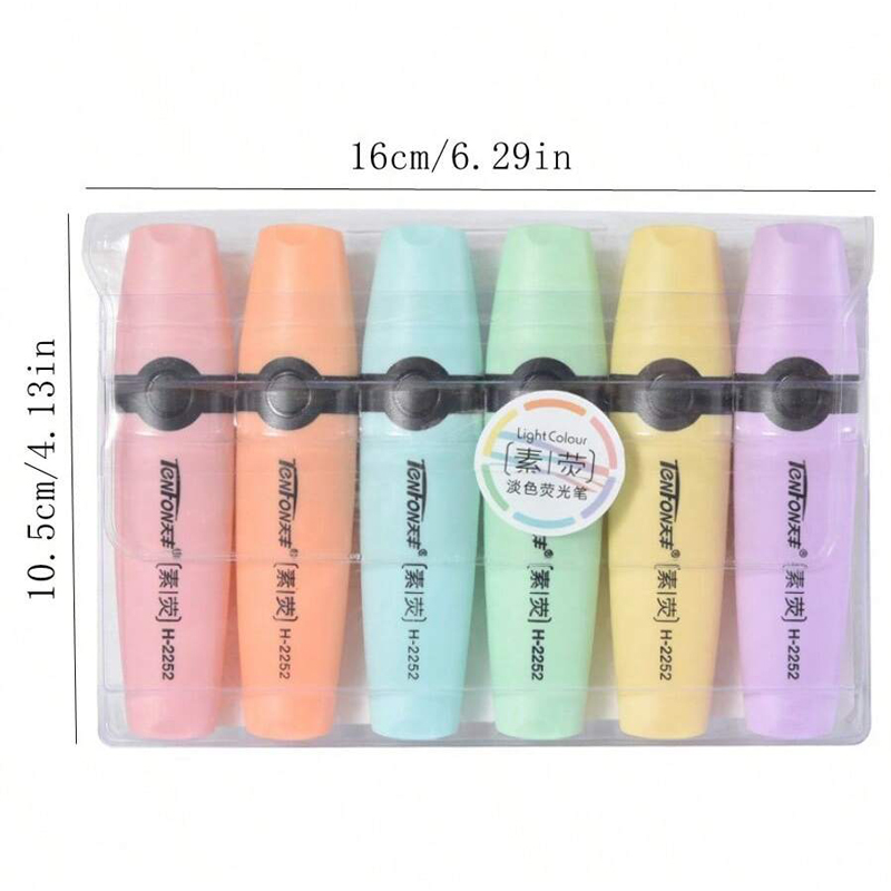 6 Teile/satz Highlighter Pastell Farben Meißel Spitze Marker Stift Flache Einzigen Kopf Licht Farbe Schräge Zeichnung Fluoreszierende Stift Marker – Detail 1