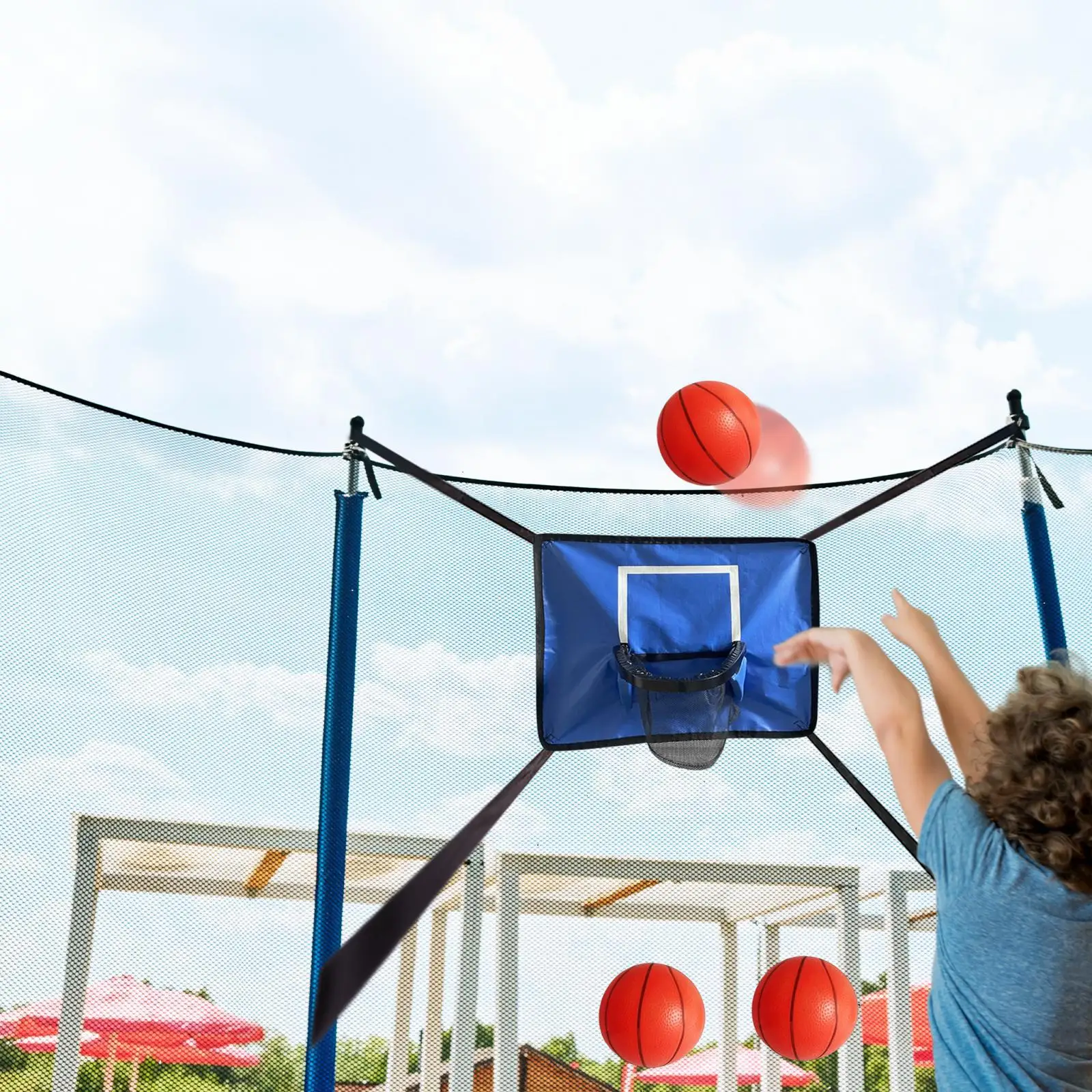 Mini Trampoline Basketball Hoop with Basketball and Pump Easy Installation Outdoor Sturdy for Kids Adults Lightweight Baseboard