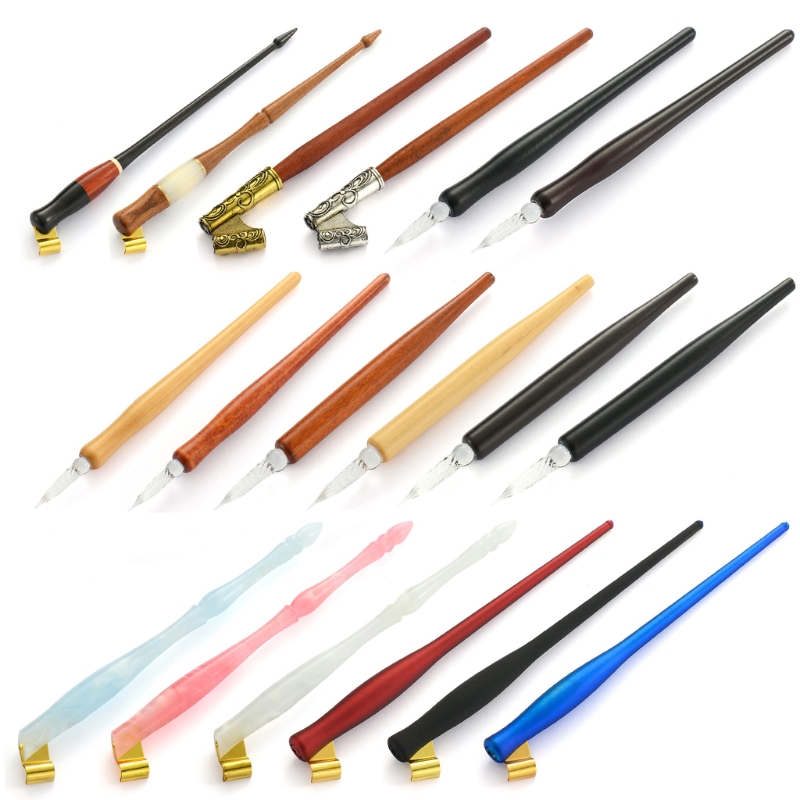 Holz Kalligraphie Dip Stift Englisch Kalligraphie Stift Kupfer platte Skript schräg Dip Stift halter mit Glas nibs Zubehör – Detail 5