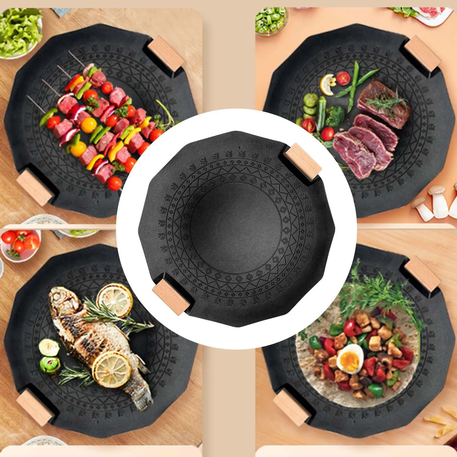 Outdoor Frying Pan 14inch Frying Plate Reusable Household BBQ Grill Tray for Frying Barbeque Baking Kitchen Cooking