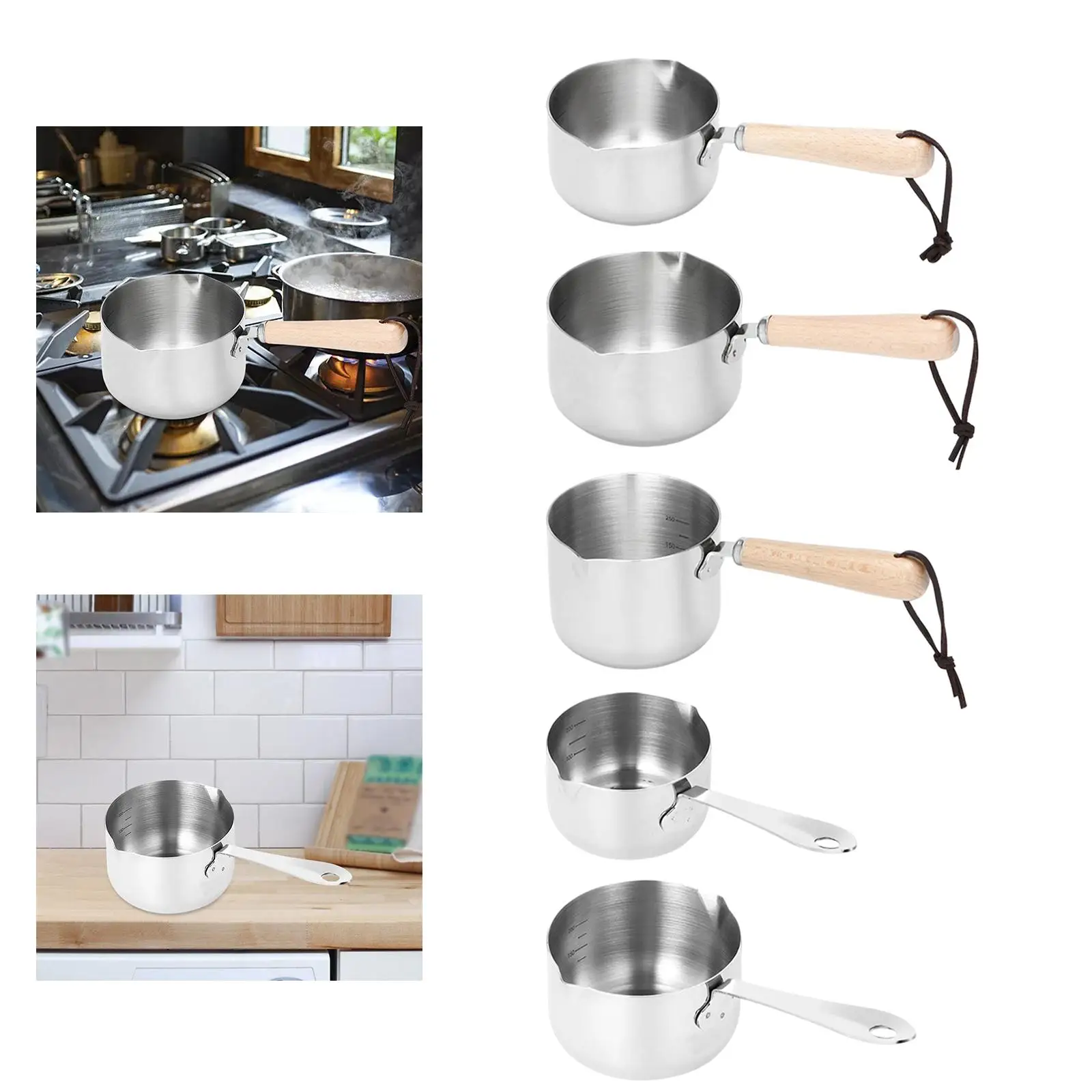 Stainless Steel Cooking Pots Butter Warmer Cookware Saucepan Soup Pot for RV Kitchen Camping