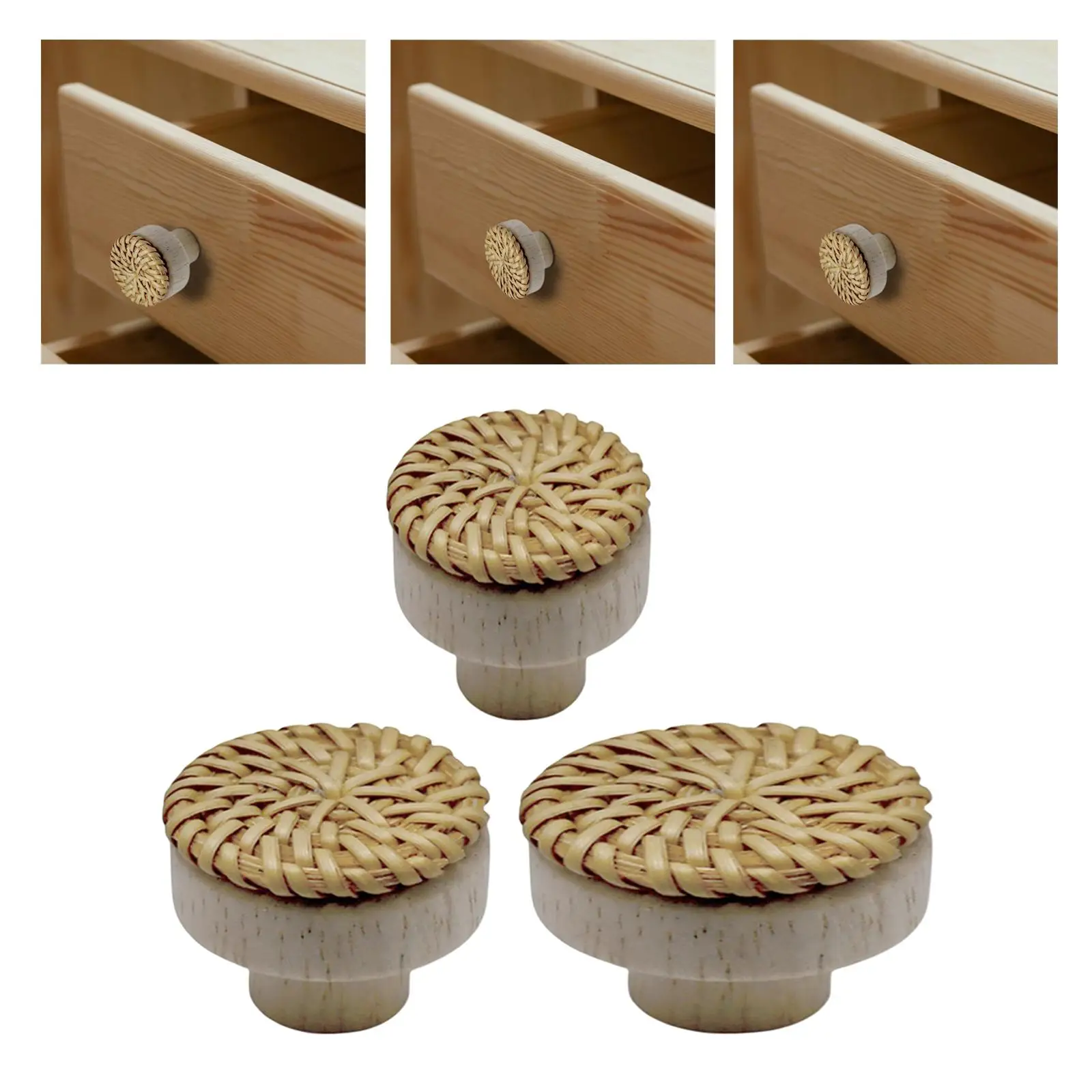 Boho Dresser Knob Drawer Pulls Decoration Wood Retro Style Accessories Rustic Handcraft Home Rattan Cabinet Handles for Kitchen