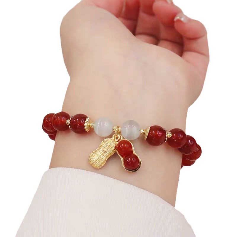 New Year Lucky Beaded Bracelet Elegant Red Beads Peanut Pendant Charm Bangle Chinese Style Jewelry For Women Festival Gifts