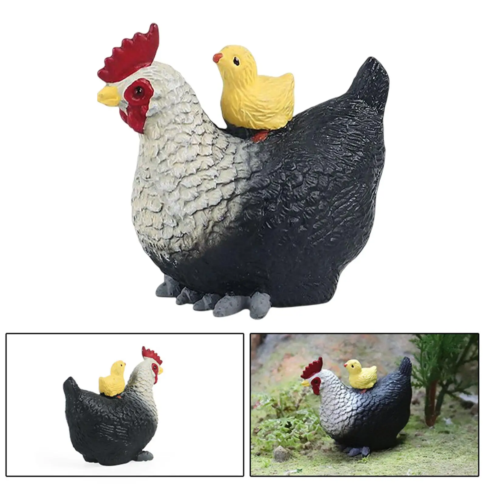 Simulated Chicken and Chick Poultry Figurines Farm Animal Toys Ornament DIY Home Decor Table Decor Delicate Compact