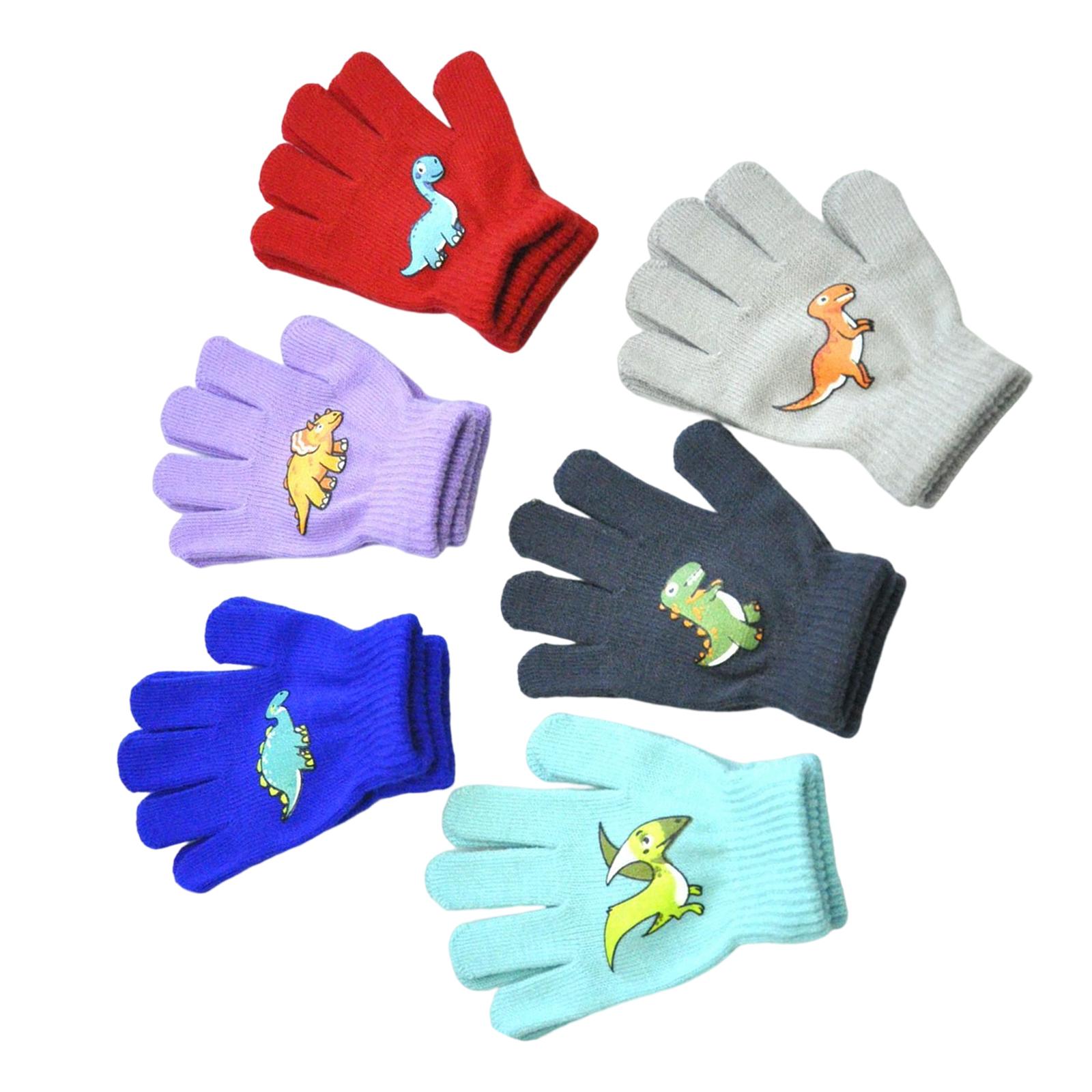 6 Pairs Kid Winter Gloves Stretchy Full Fingers Mitten Hand Warmer Thick Child Toddlers Cold Weather Outdoor Sports