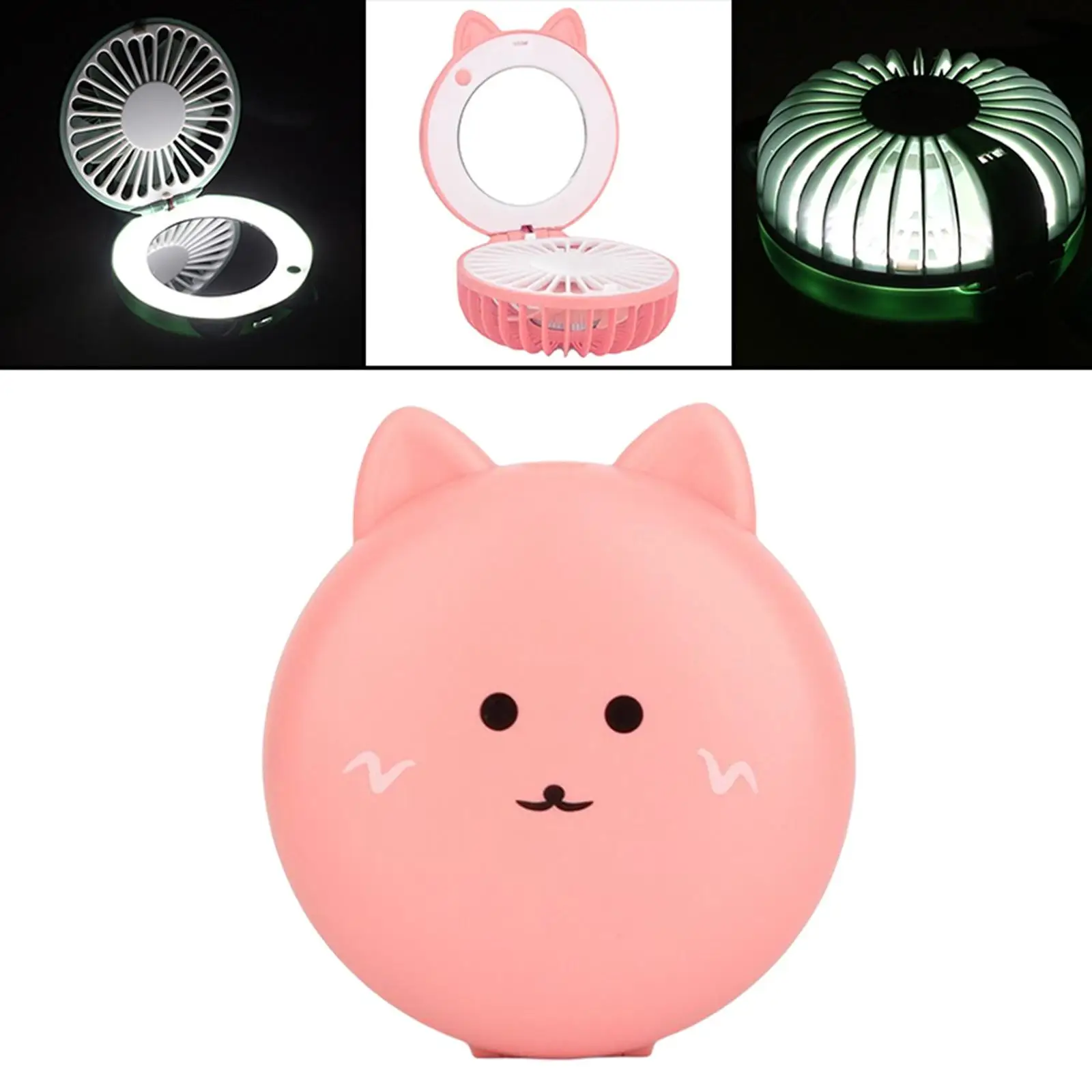 Makeup Mirror with LED Light USB Cosmetic Mirror Cosmetic Fan for Office