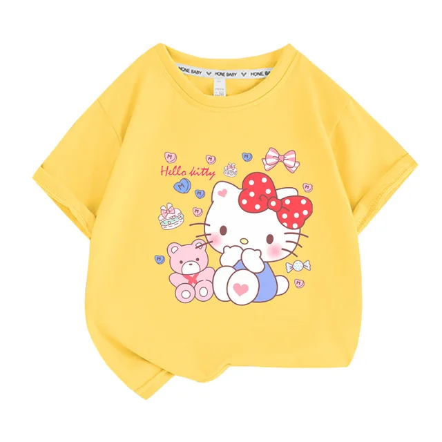 Kawaii Sanrio Olá Kitty T-shirt Bonito Anime Dos Desenhos Animados Puro  Algodão Manga Curta Sweat Uptake Confortável Sports Top Holiday Presentes -  AliExpress