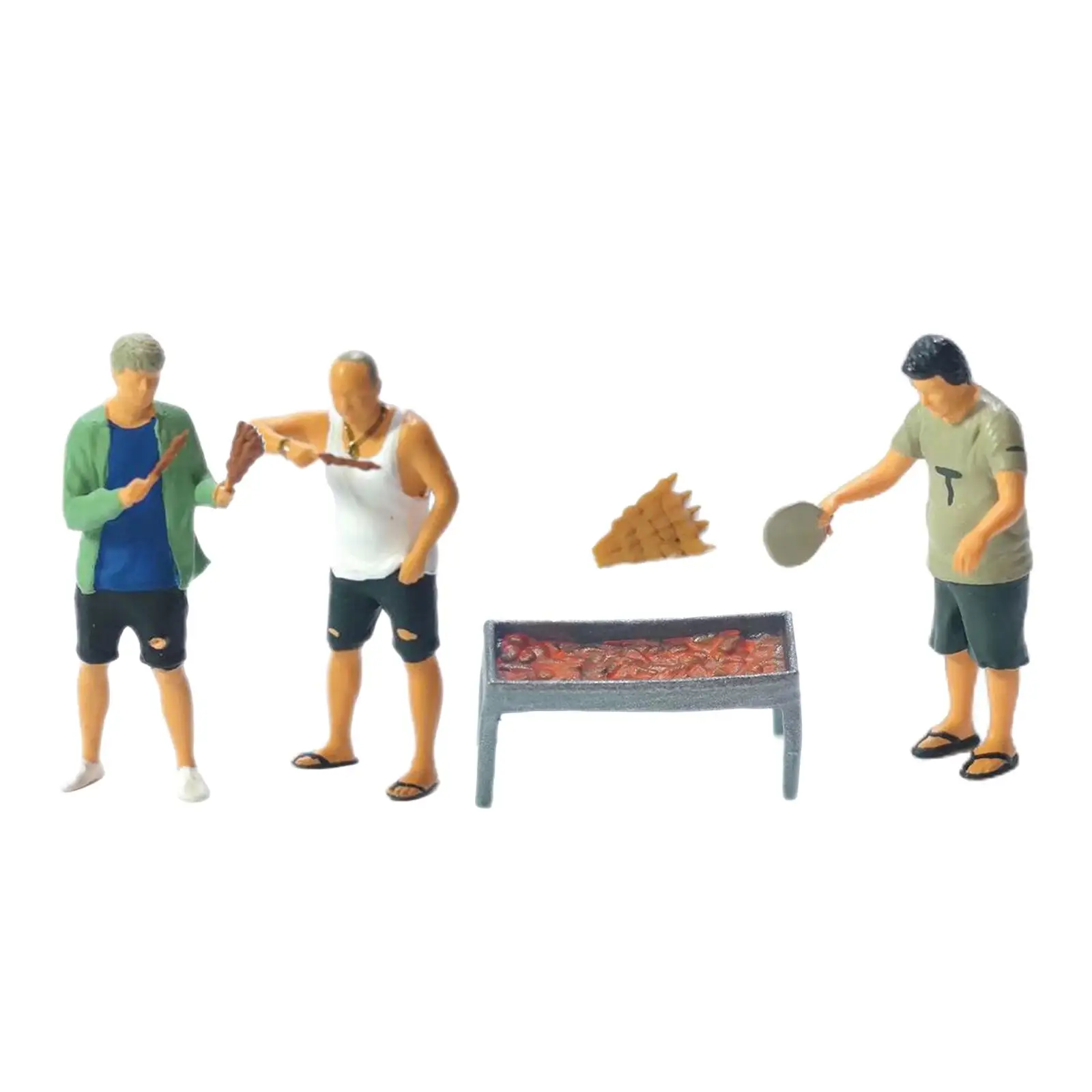 5x 1/64 BBQ People Figures Set Movie Props Layout Decoration with Accessories Desktop Ornament Resin Figurines Decoration