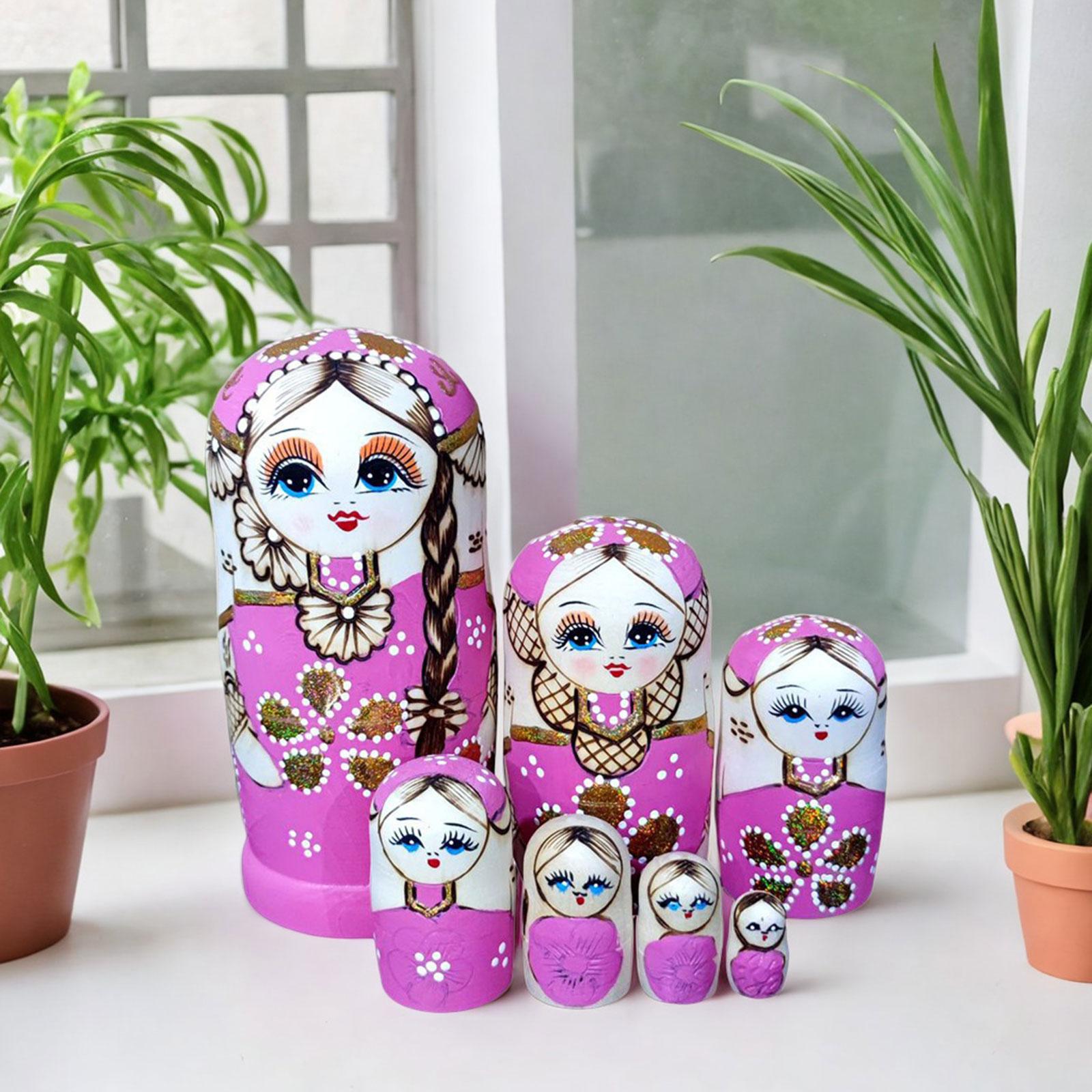 7Pcs Russian Nesting Dolls Cute Holiday Collectible Handpainted Decoration