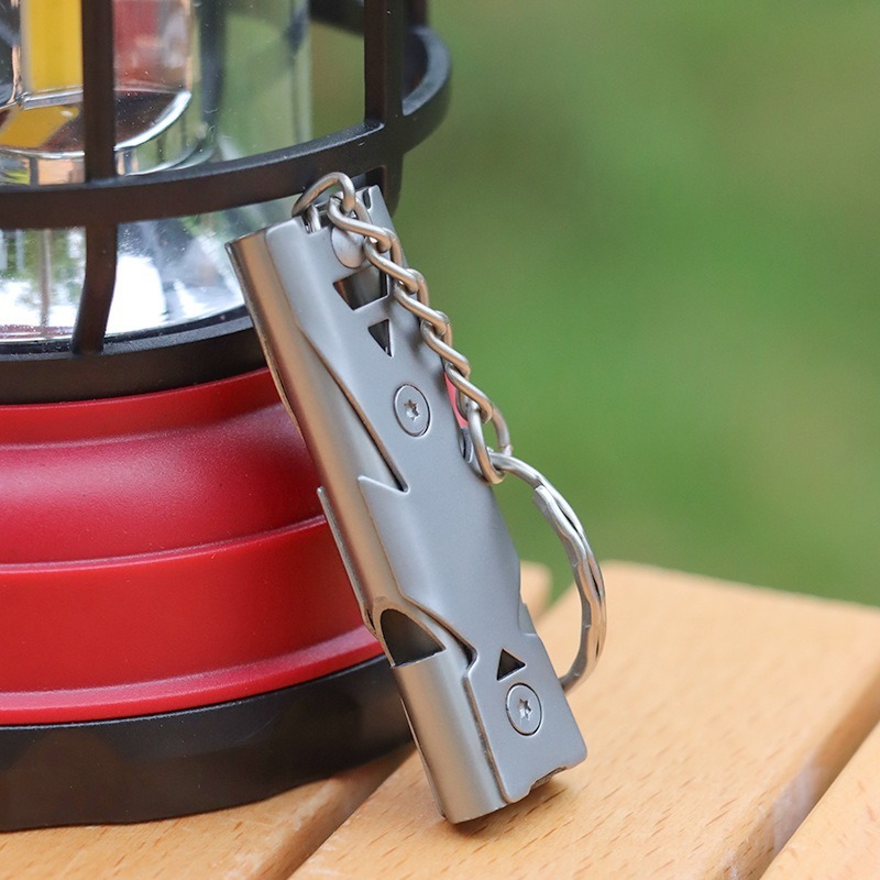 1 Stück Doppel rohr Pfeife Anhänger Schlüssel bund hohe Dezibel Outdoor Überleben Notfall Pfeife Camping Tool Multifunktion pfeife – Detail 6