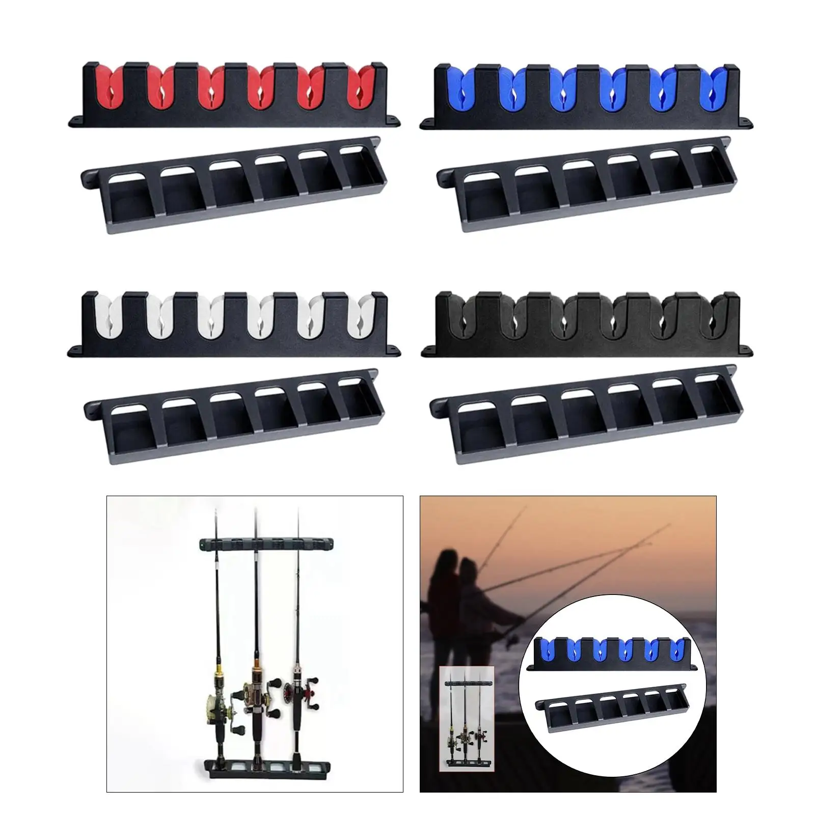 1 Pair 6 Fishing Rod Wall Rack Vertical Mount, Easy Setup for Garage Durable High Strength Plastic Base EVA Foam Grip Pad Travel