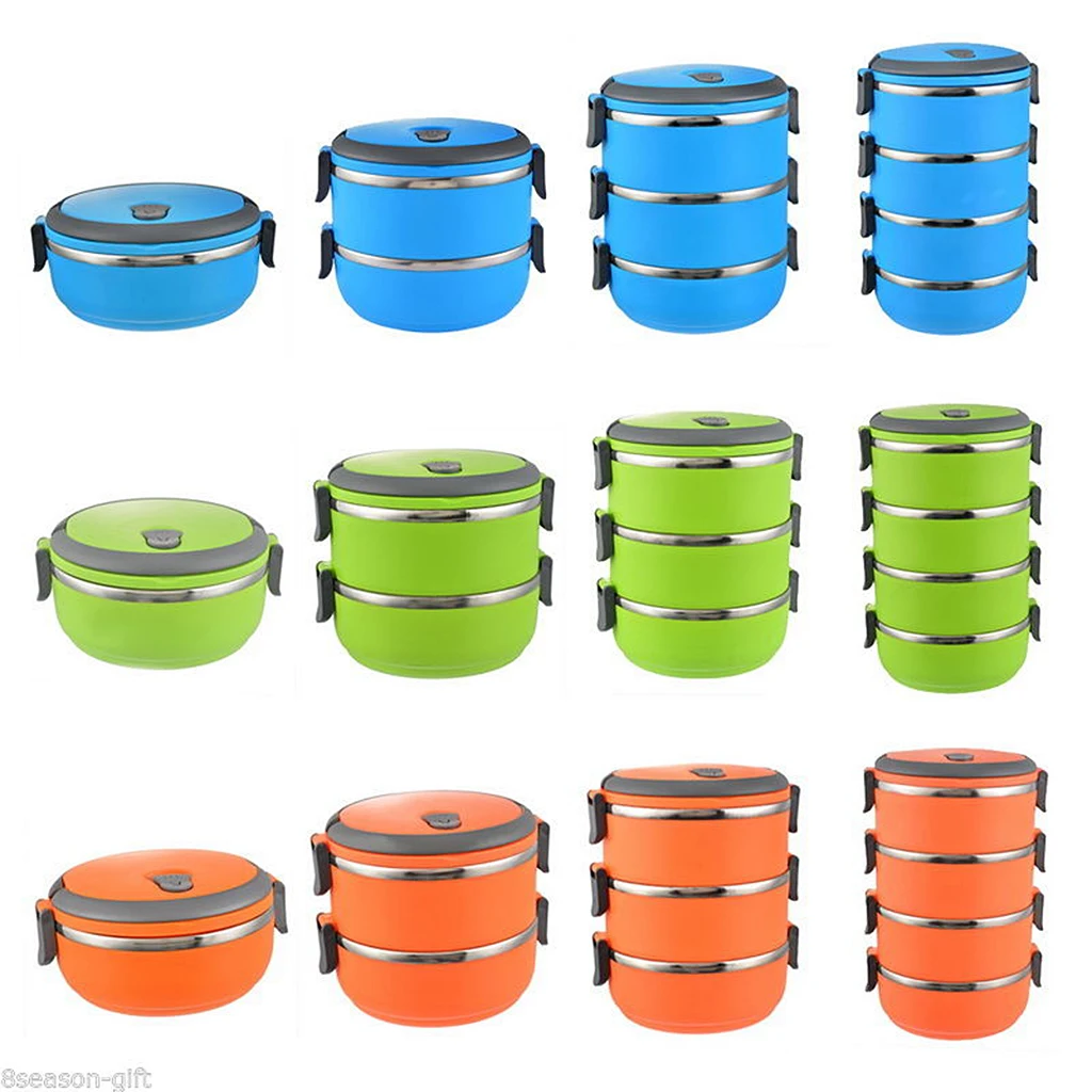 Stainless Steel Round Thermal Insulated Lunch Container Bento Food Saver Box Multi