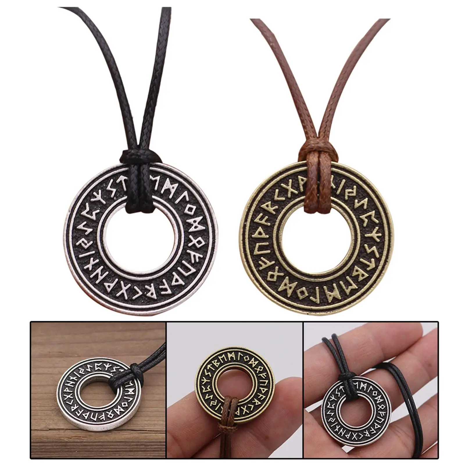 Nordic Pendant Necklace Runic Chain Jewelry Protection Amulet for Cosplay Party