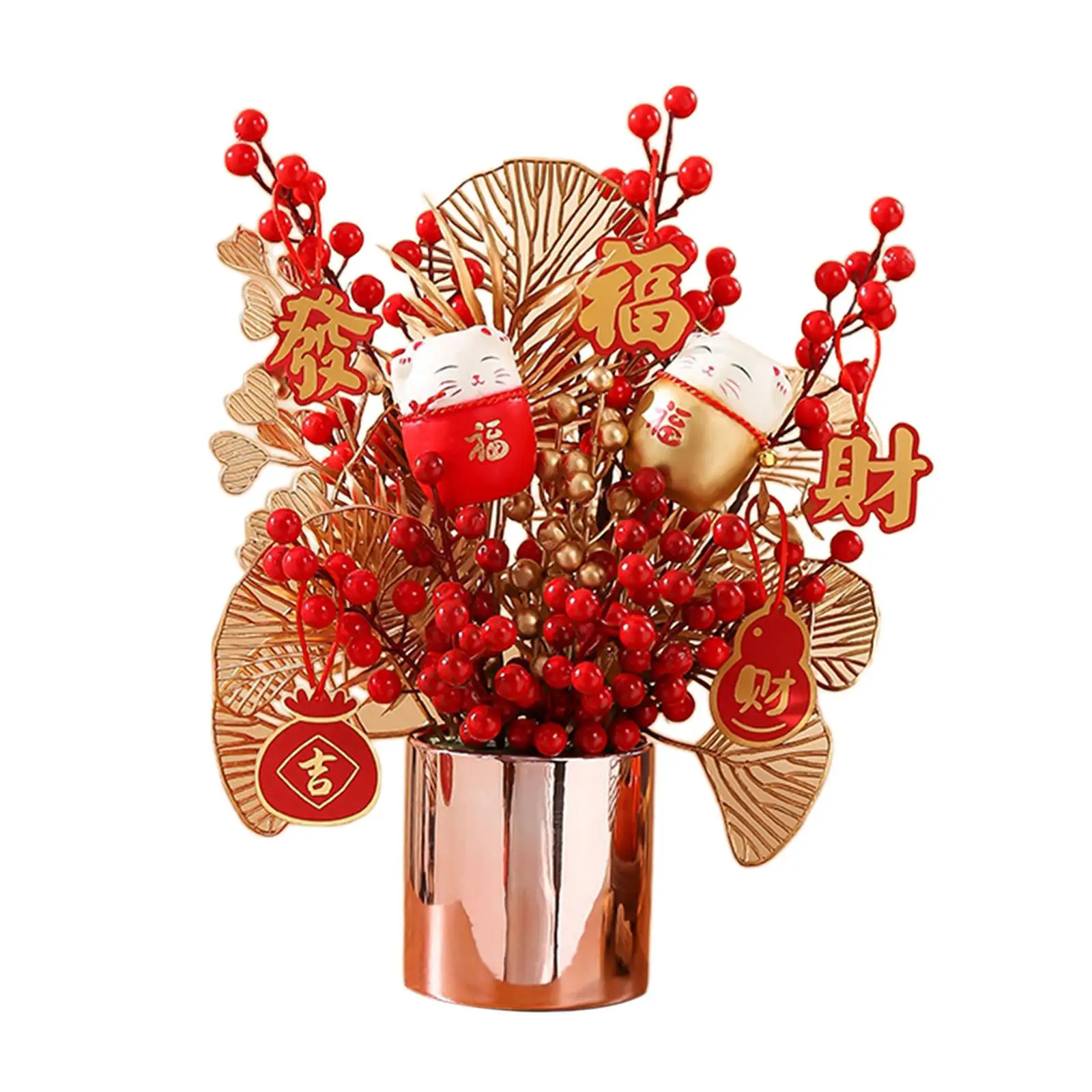 Chinese New Year Ornaments Artificial Berry Branches Red for Office Entryway