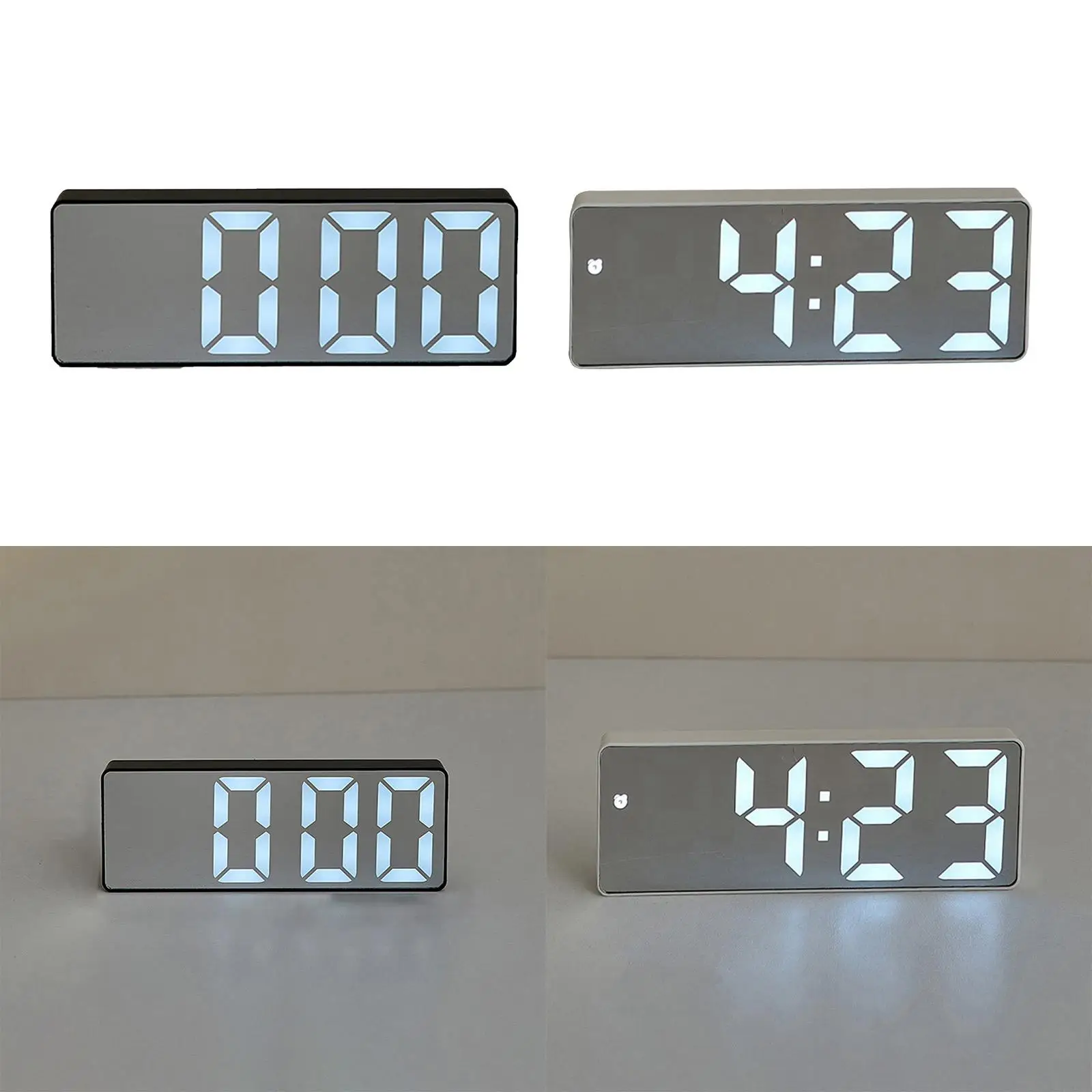 Digital Clock Mirror Surface LED Display Desk Clock USB Charging