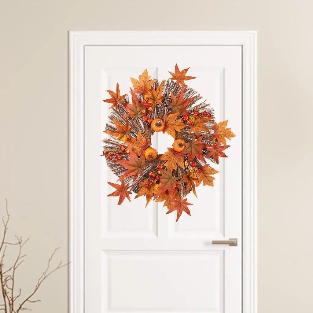 45cm Maple Leaf Wreath Front Door Fall Decoration - Autumn Harvest Garland Wreath Home Decor Farmhouse Wall Hanging Ornaments