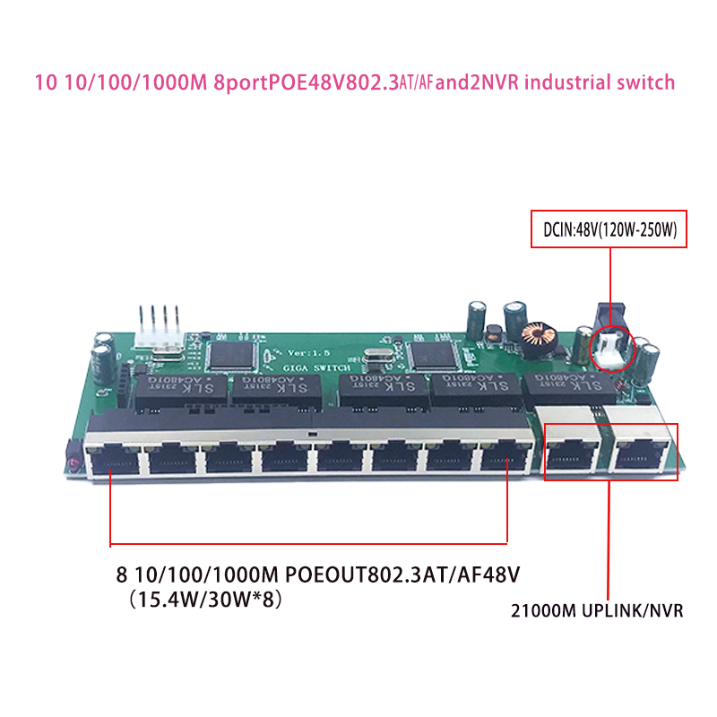 com 2 portas, 1000m, 48v, 10 100 1000m, uplink nvr