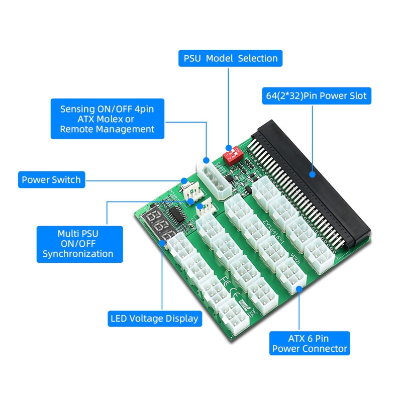 psu 16 portas atx 6pin placa adaptador