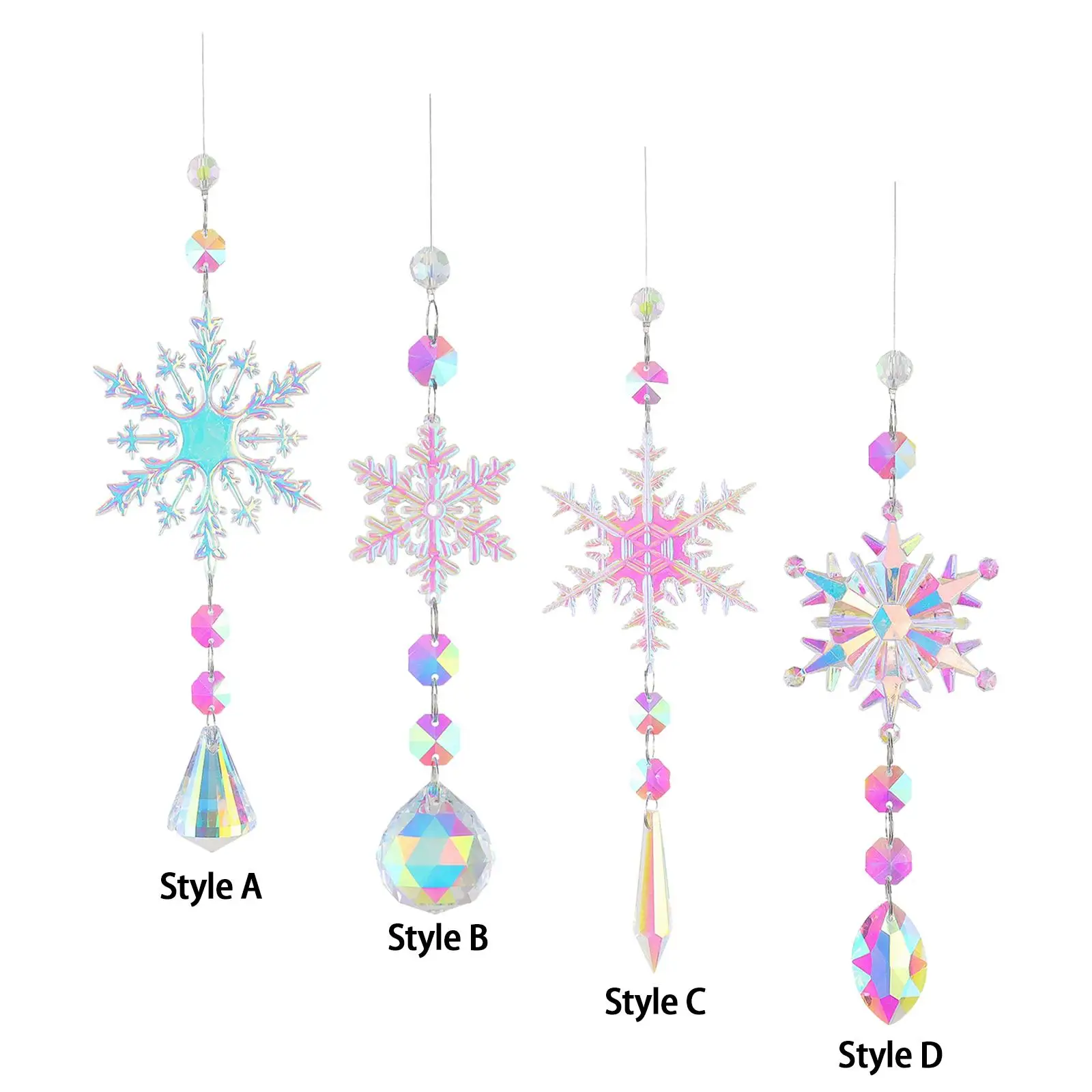 Christmas Snowflake Artificial Crystal Window Wind Chimes Accessory Hanging Ornament for Indoors Outdoors Easily Install